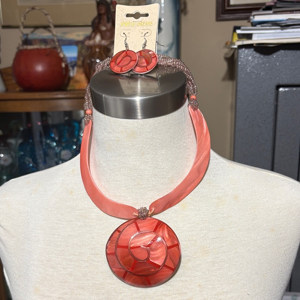 Chic Coral Necklace and Earring Set